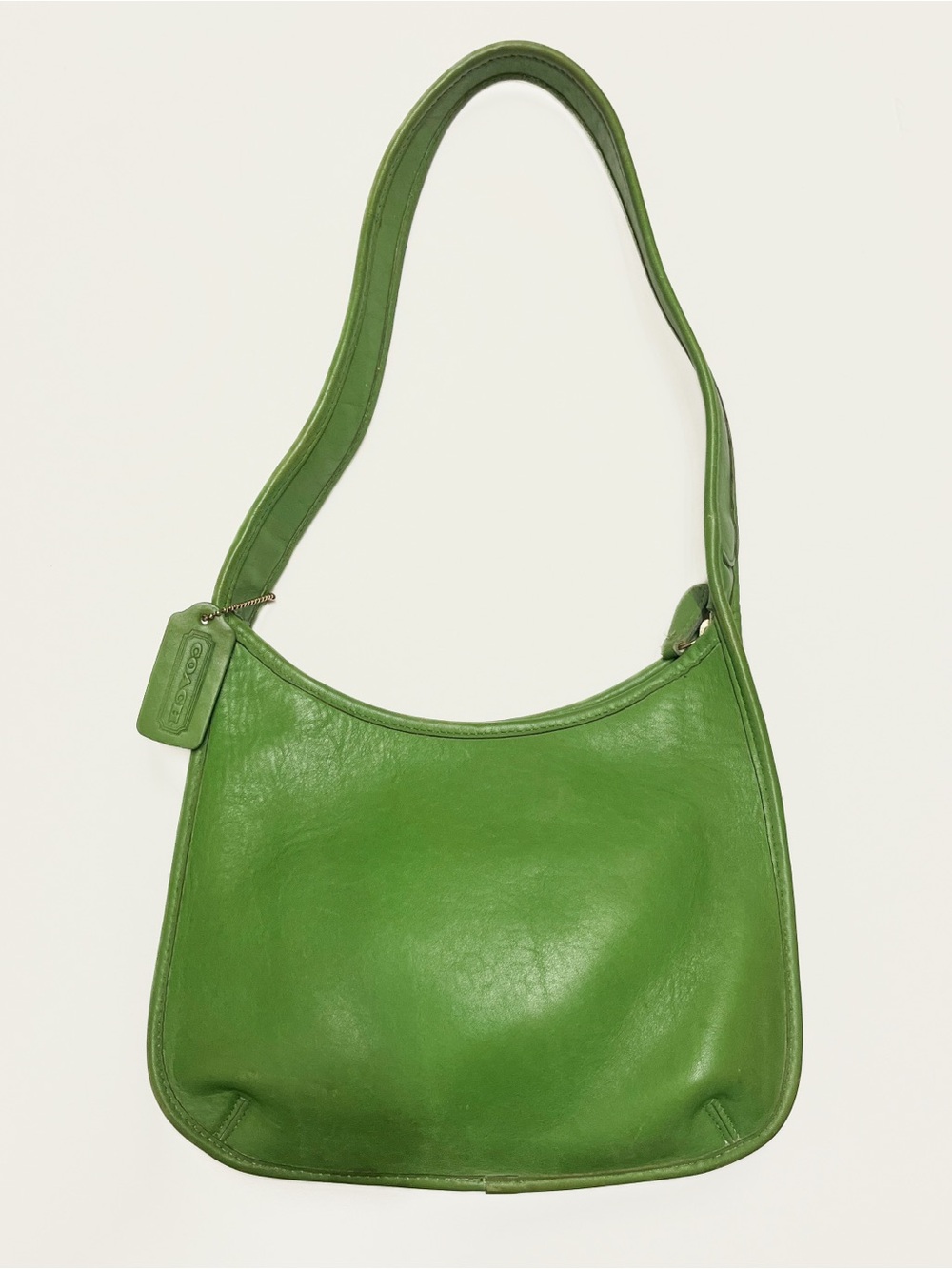 RARE Vintage Coach Leaf Green Leather Ergo Mini Zip Shoulder Bag 9020